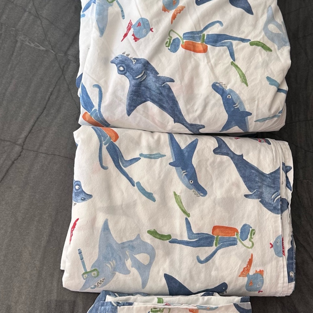 Pottery Barn Kids Shark Bedding Set - Queen Duvet Cover and Full Size Sheet Set